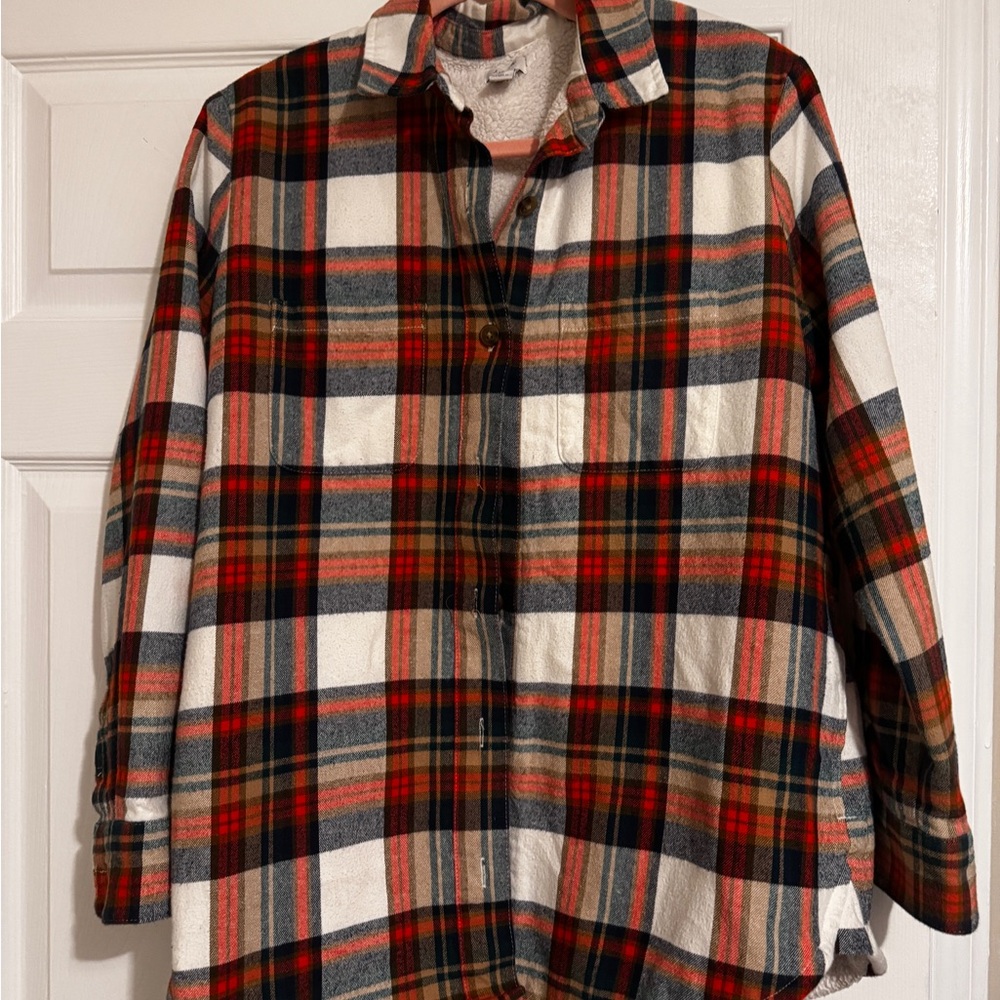 J. Crew plaid Sherpa lined shacket size small